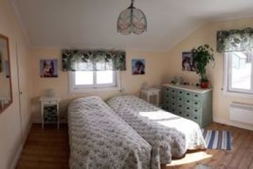 a bedroom with a bed and desk in a room