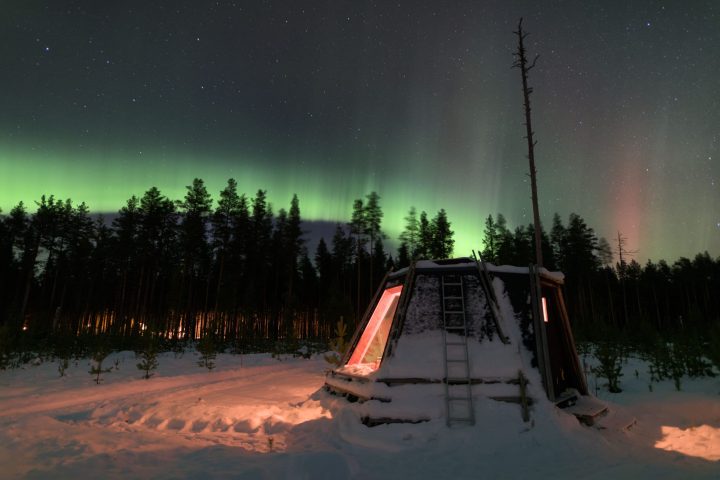 a person with a sunset in the snow